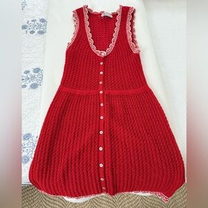 Zara Red Sleeveless Dress with Lace Trim